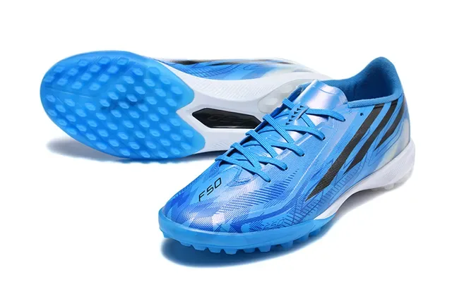 Adidas Blue Black Low-Cut Synthetic Upper Asymmetrical Lacing Artificial-Grass Soccer Shoes 6