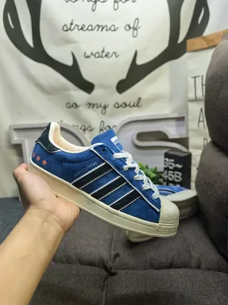 Adidas Blue Black Suede Upper Shell Toe Lifestyle Sneakers 5