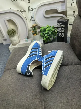 Adidas Blue Black Suede Upper Shell Toe Lifestyle Sneakers 6