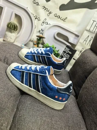 Adidas Blue Black Suede Upper Shell Toe Lifestyle Sneakers 7