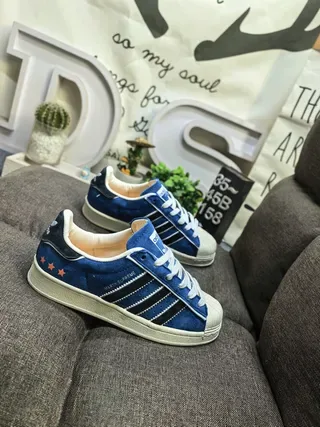 Adidas Blue Black Suede Upper Shell Toe Lifestyle Sneakers 9