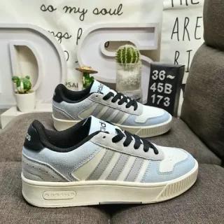 Adidas Blue Gray Low-Top Three-Stripe Side Panel Lifestyle Sneakers