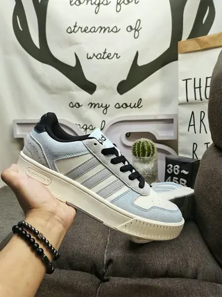Adidas Blue Gray Low-Top Three-Stripe Side Panel Lifestyle Sneakers 5