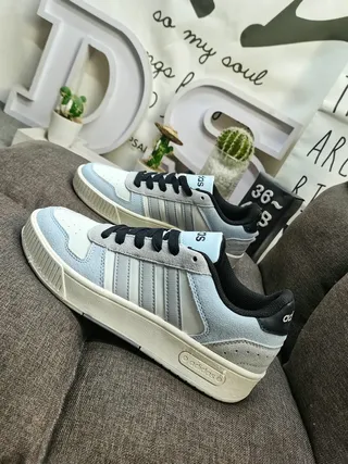 Adidas Blue Gray Low-Top Three-Stripe Side Panel Lifestyle Sneakers 7