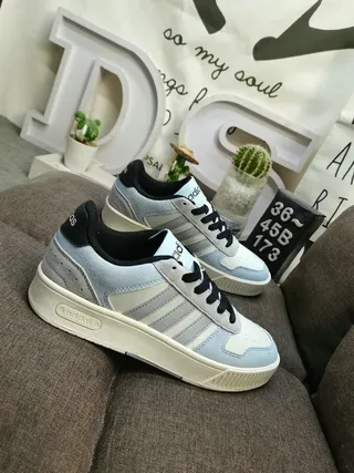 Adidas Blue Gray Low-Top Three-Stripe Side Panel Lifestyle Sneakers 9