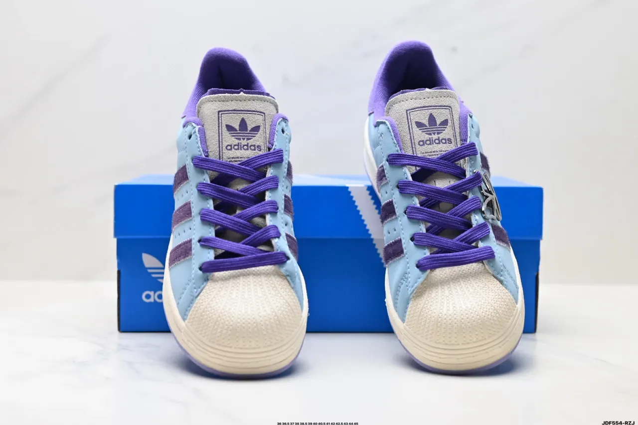 Adidas Blue Purple Suede Upper Three-Stripe Side Panel Lifestyle Sneakers 4
