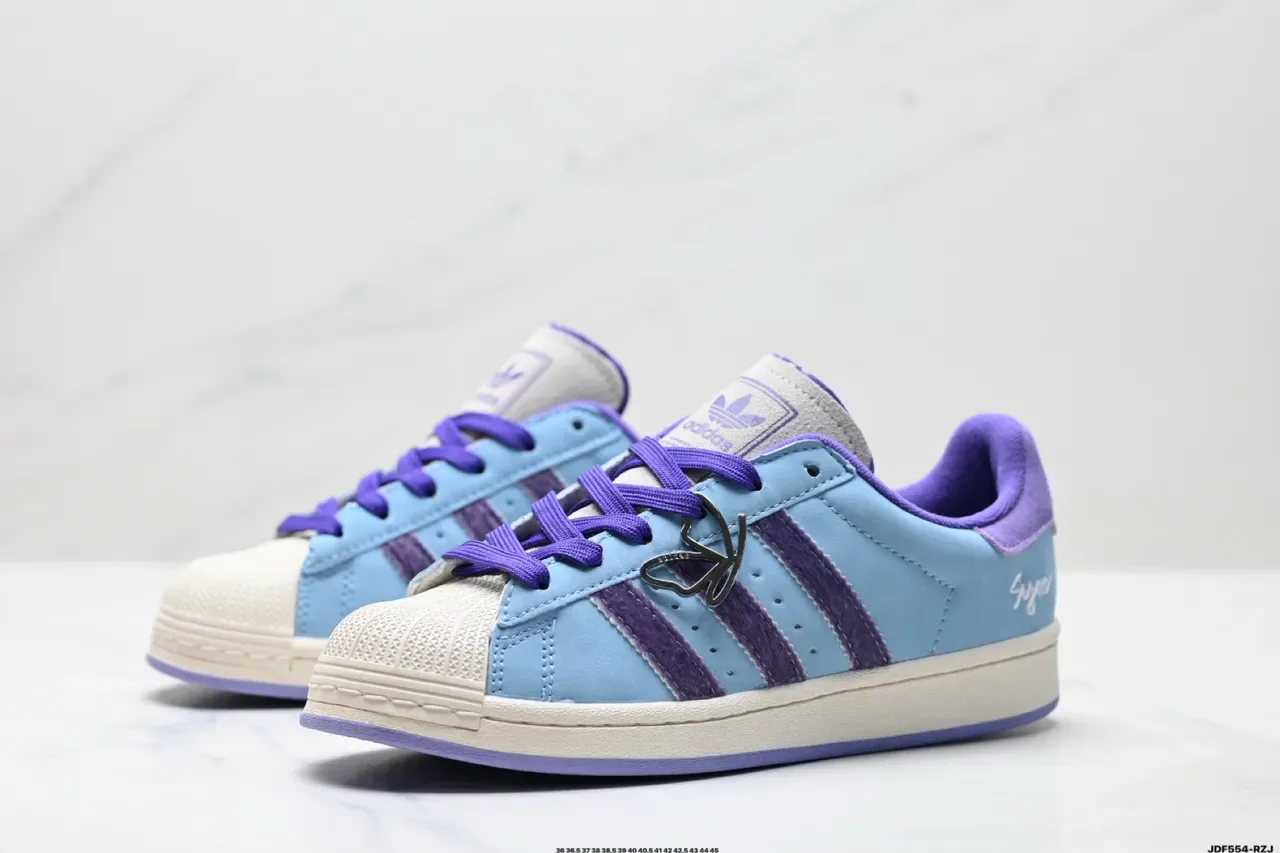 Adidas Blue Purple Suede Upper Three-Stripe Side Panel Lifestyle Sneakers 5