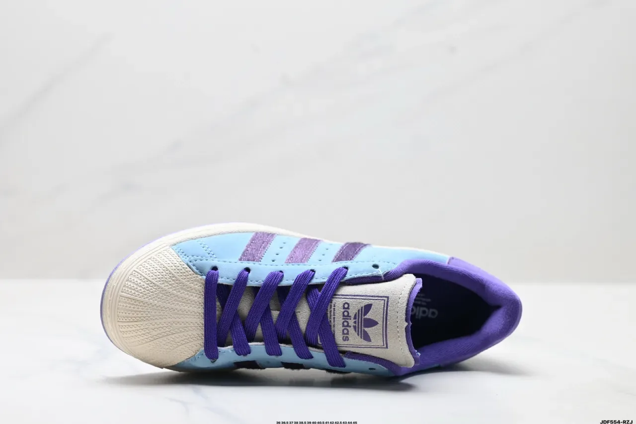 Adidas Blue Purple Suede Upper Three-Stripe Side Panel Lifestyle Sneakers 7