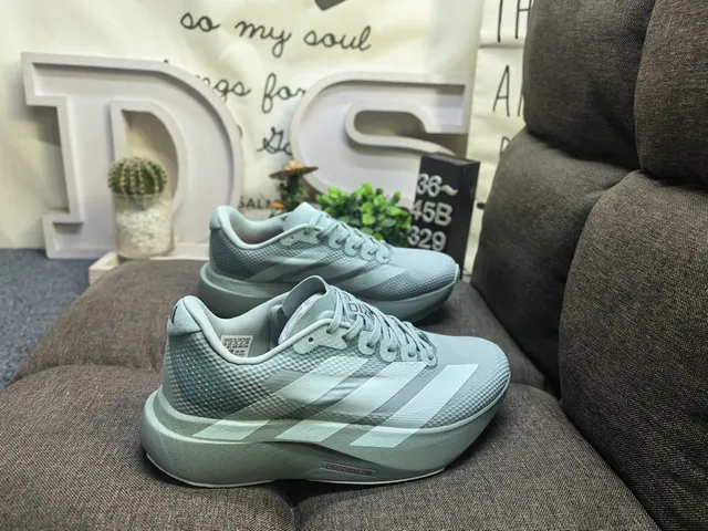 Adidas Blue Silver Camouflage Upper Three-Stripe Branding Running Shoes 21