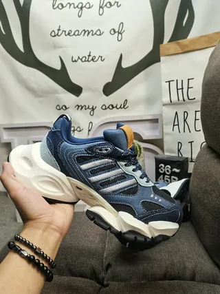 Adidas Blue White Denim Upper Sculpted Midsole Chunky Sneakers 5