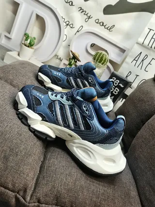 Adidas Blue White Denim Upper Sculpted Midsole Chunky Sneakers 7