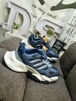 Adidas Blue White Denim Upper Sculpted Midsole Chunky Sneakers 9