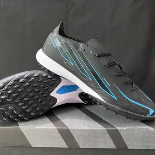 Adidas F50 Negro Azul Low-Cut Cordones Blancos Midsole Contraste Césped Artificial Zapatos de Fútbol