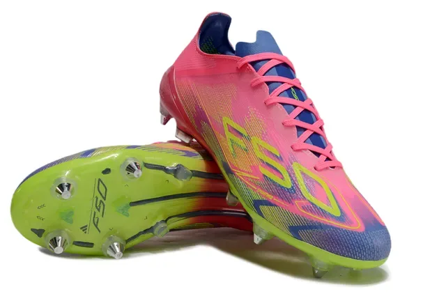 Adidas F50 Rose Vert Coupe-Basse Crampons Moldés Terrain Firme Chaussures de Football 4