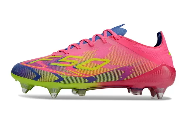 Adidas F50 Rose Vert Coupe-Basse Crampons Moldés Terrain Firme Chaussures de Football 7