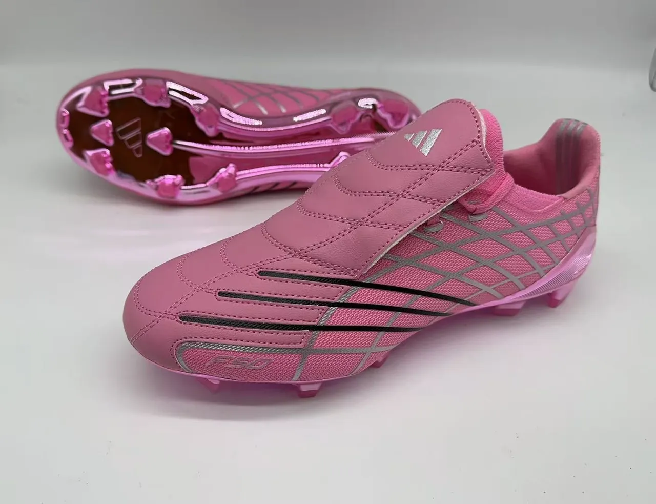 Adidas F50 Pink Silver Grid Laceless Firm-Ground Soccer Shoes 8