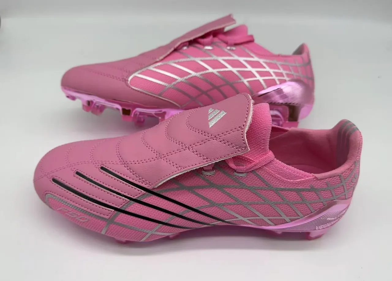 Adidas F50 Pink Silver Grid Laceless Firm-Ground Soccer Shoes 9