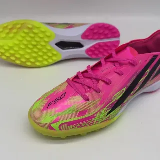 Adidas F50 Pink Yellow Low-Cut Synthetic Upper Molded Conical Studs Turf Soccer Shoes