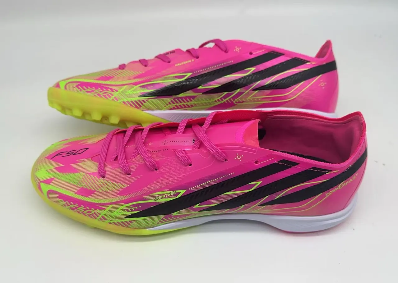 Adidas F50 Pink Yellow 低帮合成鞋面模压圆锥钉草地足球鞋 2