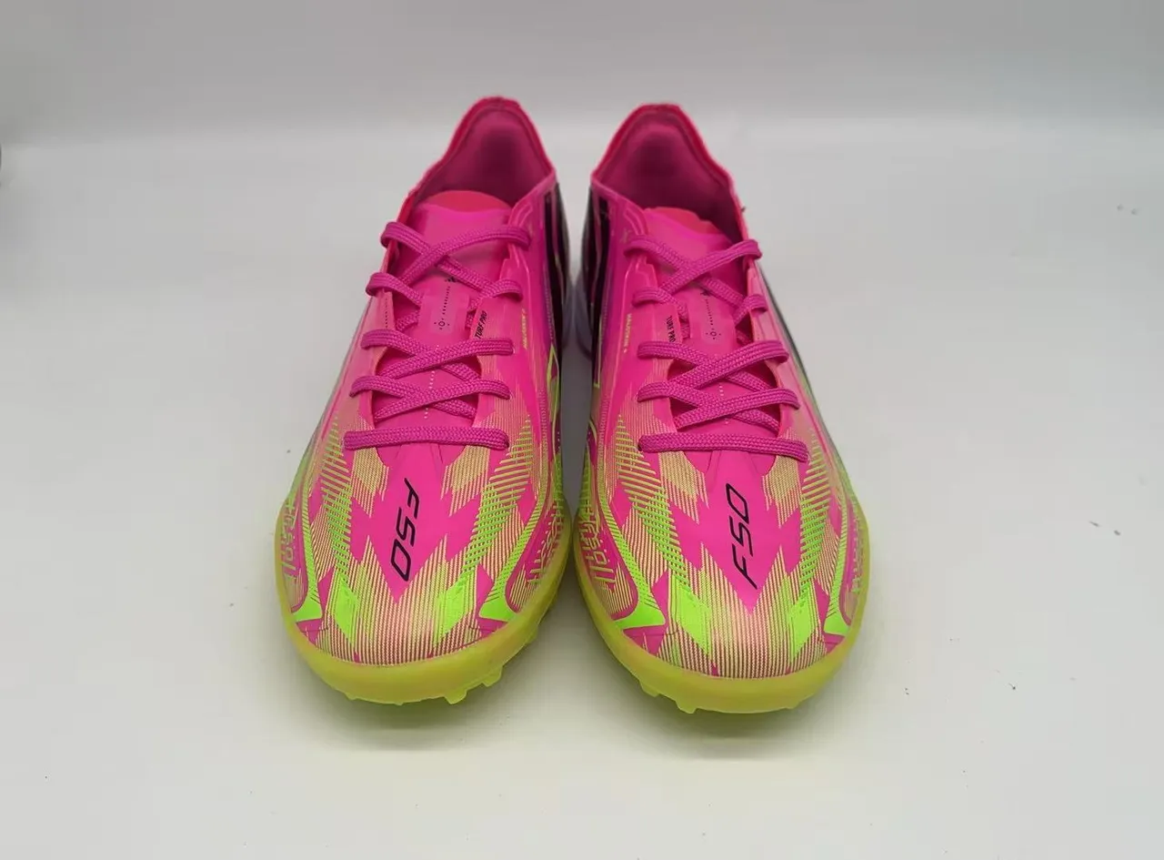 Adidas F50 Pink Yellow 低帮合成鞋面模压圆锥钉草地足球鞋 4