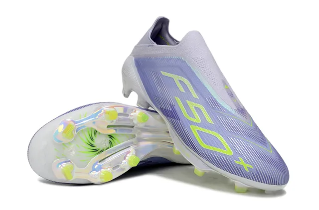 Adidas F50+ 紫色和霓虹绿 草地足球鞋 4
