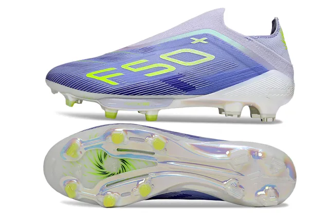 Adidas F50+ 紫色和霓虹绿 草地足球鞋 6
