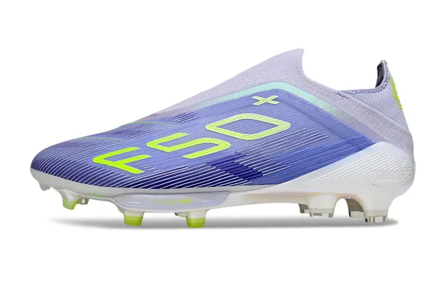 Adidas F50+ 紫色和霓虹绿 草地足球鞋 7
