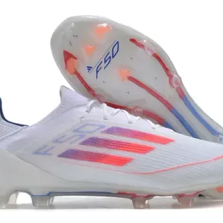 Adidas F50 White Blue Low-Cut Knit Upper Three-Stripe Gradient Graphic Firm-Ground Soccer Shoes