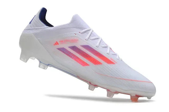 Adidas F50 Branco Azul Chuteira de Futebol Upper Tricô Baixo Três Faixas Gráfico Gradiente Solo Firme 2