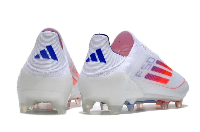 Adidas F50 Branco Azul Chuteira de Futebol Upper Tricô Baixo Três Faixas Gráfico Gradiente Solo Firme 5