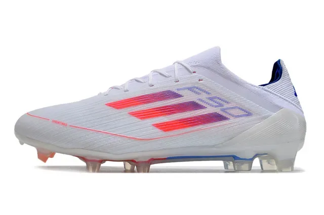 Adidas F50 Branco Azul Chuteira de Futebol Upper Tricô Baixo Três Faixas Gráfico Gradiente Solo Firme 7