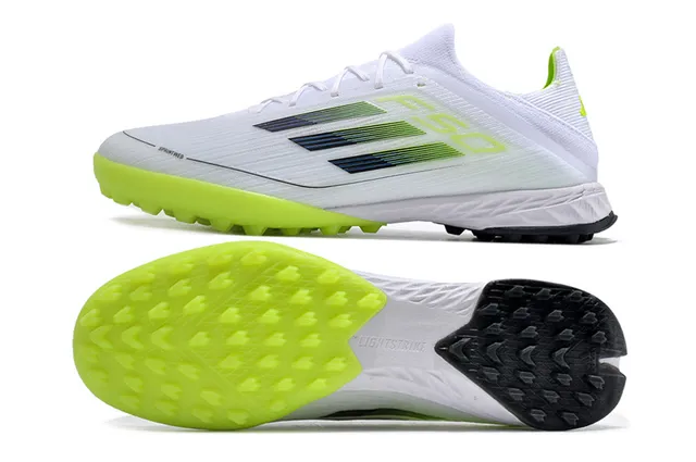 Adidas F50 Chaussures de football blanc vert upper tricot gradient trois rayures gazon artificiel 6
