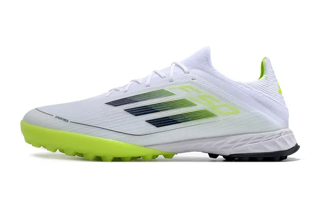 Adidas F50 Chaussures de football blanc vert upper tricot gradient trois rayures gazon artificiel 7