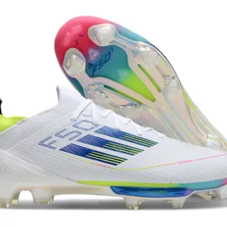 Adidas F50 White Multicolor Low-Cut Lace-Up Translucent Iridescent Soleplate Firm-Ground Soccer Shoes