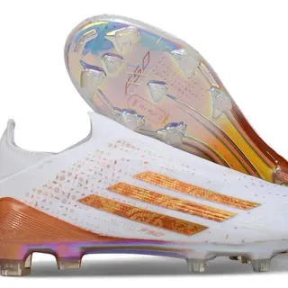 Adidas F50 White Orange Low-Cut Knit Upper Iridescent Holographic Sole Firm-Ground Soccer Shoes