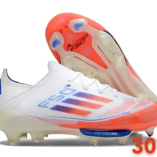 Adidas F50 White Orange Low-Cut Sock-Fit Upper Sprintweb Cage Overlay Firm-Ground Soccer Shoes