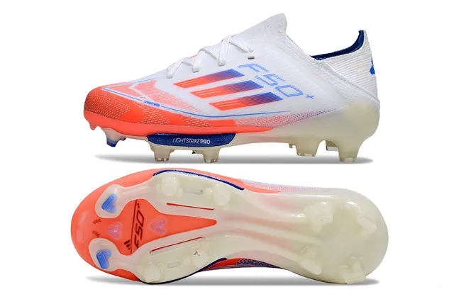 Adidas F50 White Orange Low-Cut Sock-Fit Upper Sprintweb Cage Overlay Firm-Ground Soccer Shoes 5
