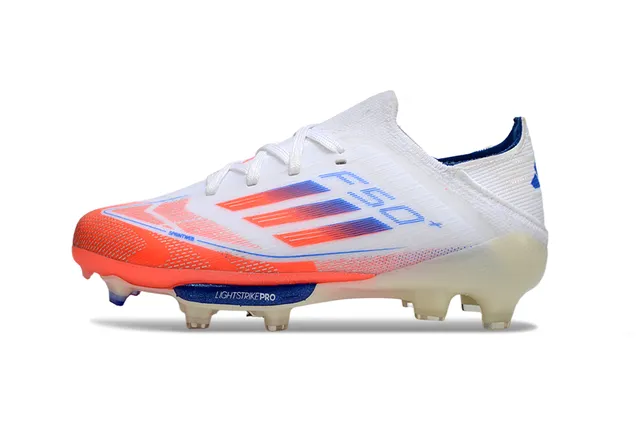 Adidas F50 White Orange Low-Cut Sock-Fit Upper Sprintweb Cage Overlay Firm-Ground Soccer Shoes 7