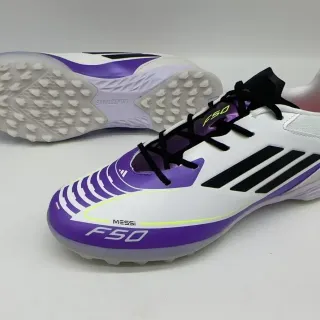 Adidas F50 White Purple Low-Cut Cleat Black Three Stripes Turf Soccer Shoes