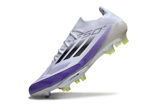 Adidas F50 White Purple Low-Cut Sock-Fit Upper Translucent Iridescent Outsole Firm-Ground Soccer Shoes 3