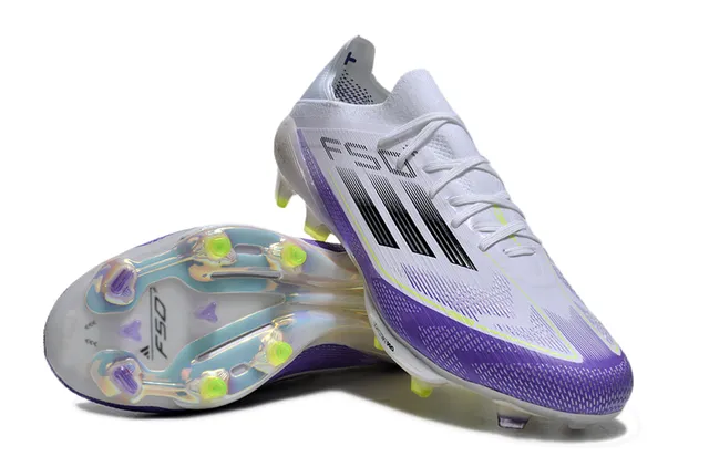 Adidas F50 White Purple Low-Cut Sock-Fit Upper Translucent Iridescent Outsole Firm-Ground Soccer Shoes 4