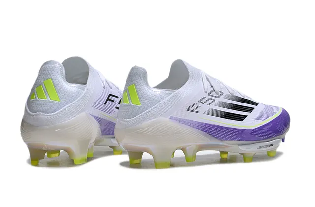 Adidas F50 White Purple Low-Cut Sock-Fit Upper Translucent Iridescent Outsole Firm-Ground Soccer Shoes 5