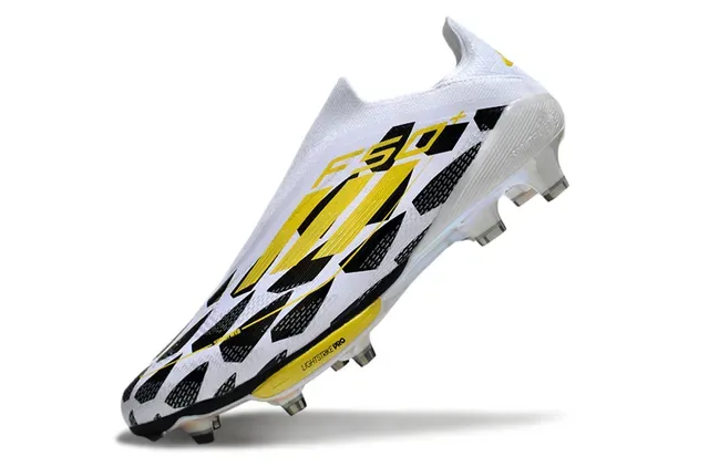 Adidas F50 Branco Amarelo Low-Cut Sock-Fit Upper Padrão Geométrico Sapatos de Futebol Firm-Ground 3