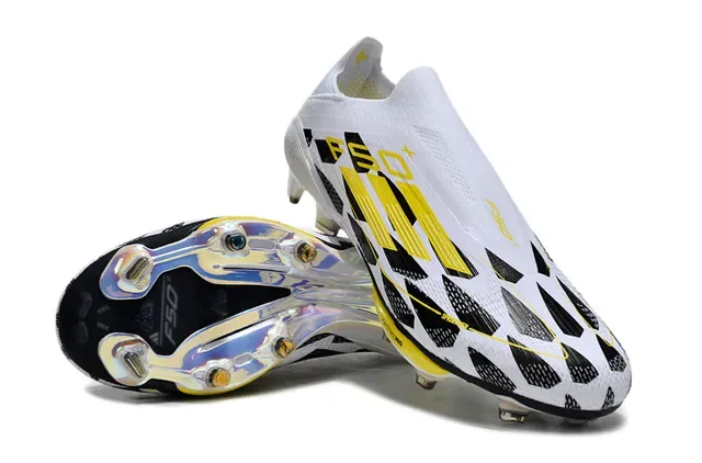 Adidas F50 Branco Amarelo Low-Cut Sock-Fit Upper Padrão Geométrico Sapatos de Futebol Firm-Ground 4