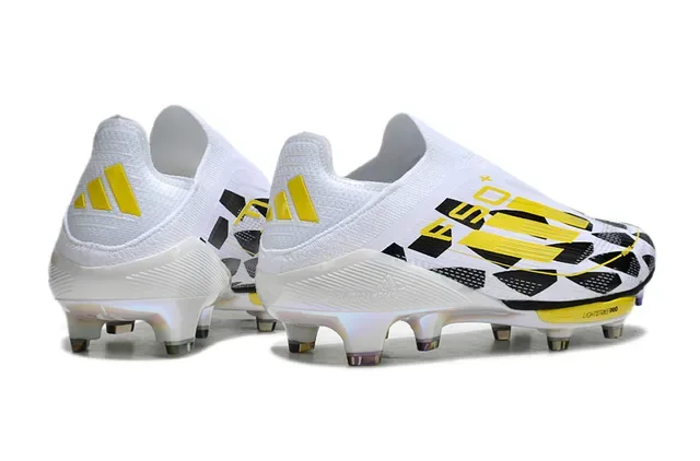 Adidas F50 Branco Amarelo Low-Cut Sock-Fit Upper Padrão Geométrico Sapatos de Futebol Firm-Ground 5