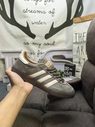 Adidas Gray Beige Suede Upper Three-Stripe Side Panel Lifestyle Sneakers 5