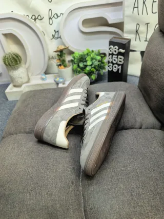 Adidas Gray Beige Suede Upper Three-Stripe Side Panel Lifestyle Sneakers 6