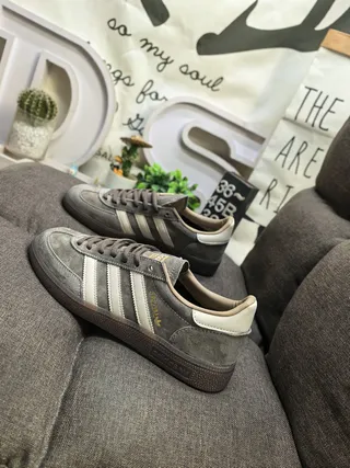 Adidas Gray Beige Suede Upper Three-Stripe Side Panel Lifestyle Sneakers 7