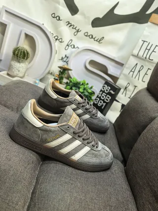 Adidas Gray Beige Suede Upper Three-Stripe Side Panel Lifestyle Sneakers 9