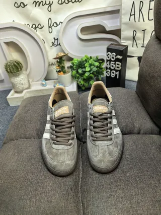 Adidas Gray Beige Suede Upper Three-Stripe Side Panel Lifestyle Sneakers 10